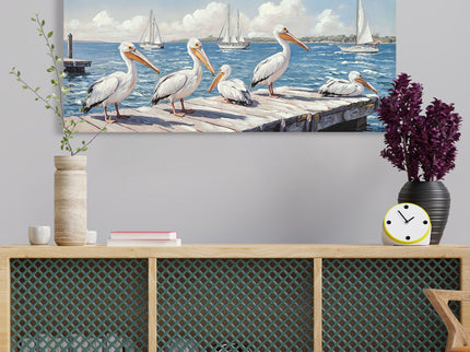 Beach Wall Art Large Ocean Seagull Canvas Pictures For Living Room - Ivory / Navy