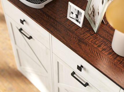 Double Tilt Out Trash Cabinet With Hideaway Drawer And Barn Door Style