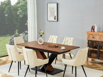 Dining Table, Scratch Resistant, Cross Geometric Legs For Kitchen & Dining Room - Dark Walnut