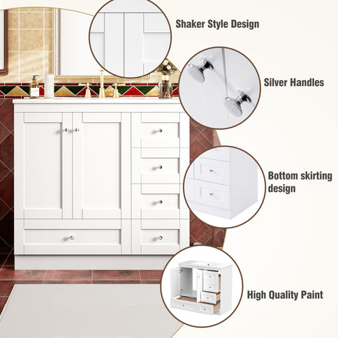 Shaker Free Standing Bathroom Vanity Cabinet With Sink, Soft Close Drawers, Soft Close Doors