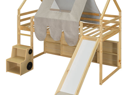 Loft Bed With House Shaped Frame And Tent