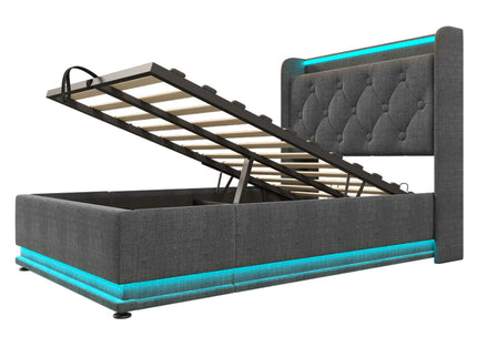 Upholstered Bed, 360 Surround LED Function, Remote Control, Hydraulic Storage Bed With USB, Type-C Charging (Without Mattress)