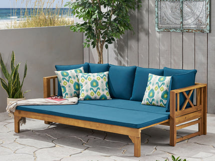Outdoor Daybed With X-Shaped Panel Backrest And Armrests - Teak