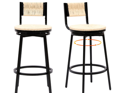 Bar Stools Swivel Counter Chairs With Metal Frame Hand Woven Paper Rope Dining Barstools For Kitchen Counter (Set of 2)