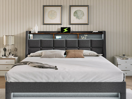 Platform Bed With Hydraulic Storage, LED Lighting & Charging Station