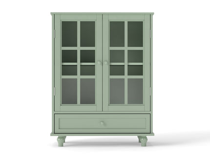 Minimalist Buffet Cabinet With Double Glass Doors And Drawer