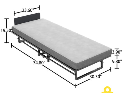 Modern Metal Folding Bed Frame With Foam Mattress, Easy Storage & Mobility - Black