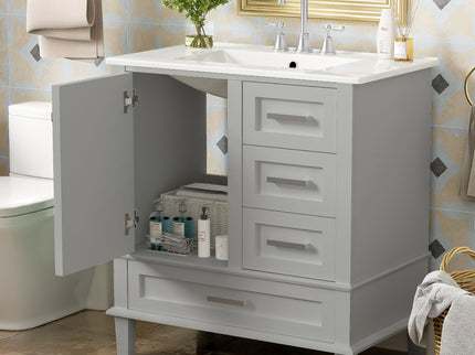 Bathroom Vanity, Modern Bathroom Cabinet With Sink Combo Set, Bathroom Storage Cabinet With A Soft Closing Door And 3 Drawers, Solid Wood Frame