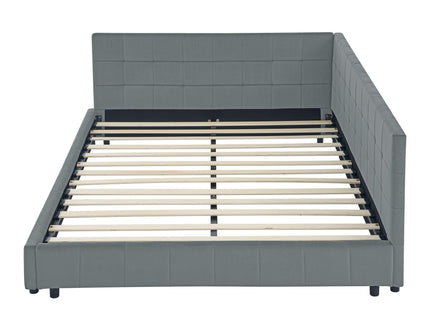 Mid-Century Storage Upholstered Tufted Bed Frame With Backrest And Armrests