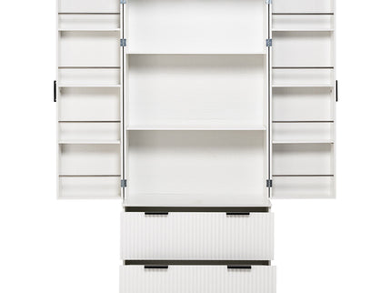 Fluted Kitchen Pantry Cabinet With 2 Large Drawers & 8 Door Spice Rack
