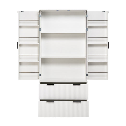 Fluted Kitchen Pantry Cabinet With 2 Large Drawers & 8 Door Spice Rack