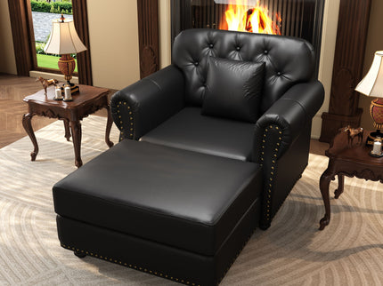 Upholstered Sofa With Nailhead Trim, Rolled Armrests With Ottoman