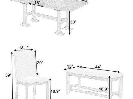 Topmax - 6 Piece Farmhouse Extendable Dining Table Set Trestle Kitchen Table Set With Removable Leaf And Upholstered Dining Chair And Bench For Dining Room