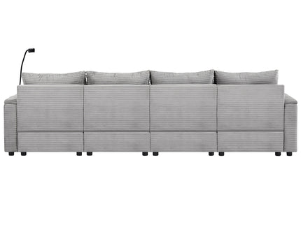 Modern Style Loveseat Sofa Sectional Sofa Couch With Storage Space, A Movable Ottoman, Two USB Ports, Two Cup Holders, A Phone Holder For Living Room