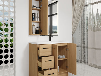 Freestanding Bathroom Vanity Set With Tall Linen Cabinet, 3 Drawers And Large Storage, Single Sink