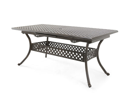 Outdoor Expandable Dining Table With Umbrella Holder, Lattice Pattern And Curved Legs - Black