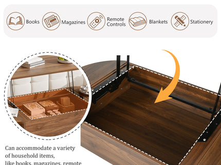 Lift Top Coffee Table With Hidden Compartment, Modern Oval Lift Tabletop For Home Living Room