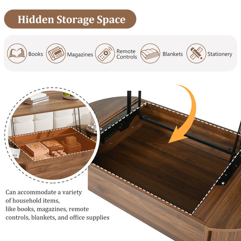 Lift Top Coffee Table With Hidden Compartment, Modern Oval Lift Tabletop For Home Living Room