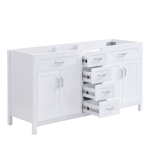 Bathroom Vanity Cabinet Only, Soft Close Doors & Drawers, 4 Drawers & 2 Double Door Cabinets - White