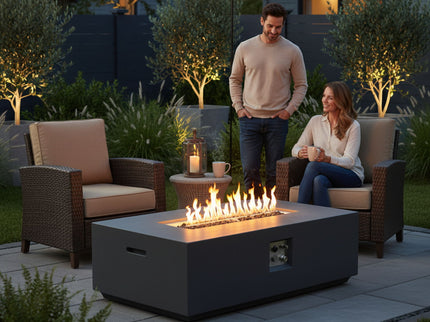 Volon - Rectangular Fire Pit Table, Propane Powered, 50,000 BTU - Light Gray