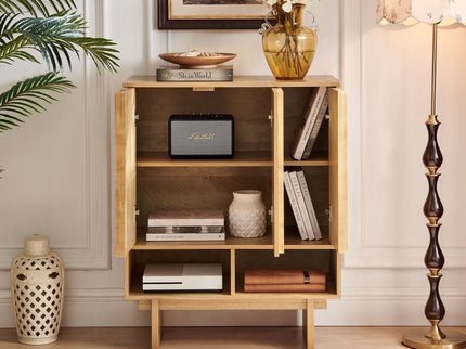 Sideboard Buffet Cabinet With Grille Slat Design With 3 Doors And Adjustable Shelves