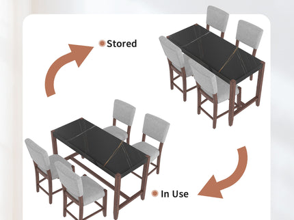 5 Piece Counter Height Dining Set, Bar Table With 4 Upholstered Chairs