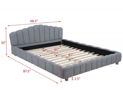 Queen Upholstered Platform Bed, Low Profile Frame - Light Blue