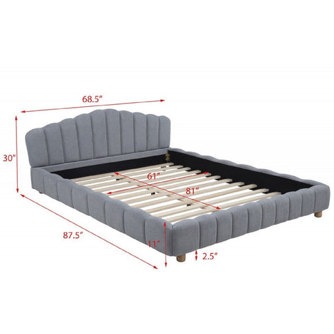 Queen Upholstered Platform Bed, Low Profile Frame - Light Blue