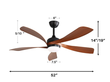 52" Indoor Ceiling Fan With 3 Color Dimmable LED Light Blades, Reversible DC Motor, Remote Control