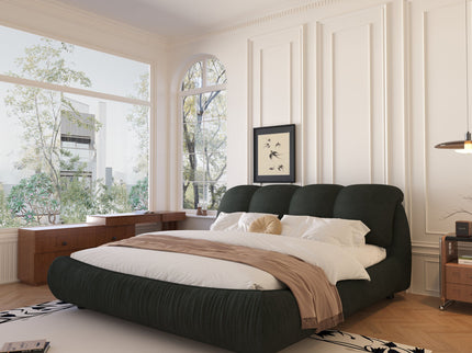 Luxury Upholstered Platform Bed With Oversized Padded Backrest And Solid Wood Frame