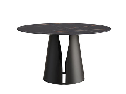Modern Artificial Stone Round Carbon Steel Base Dining Table, Can Accommodate 6 People - Black