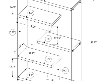 Bookshelf, Bookcase, Etagere, 5 Tier, Office, Glossy Contemporary & Modern - White