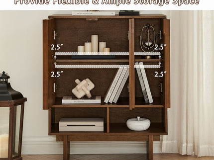 Sideboard Buffet Cabinet With Grille Slat Design With 3 Doors And Adjustable Shelves