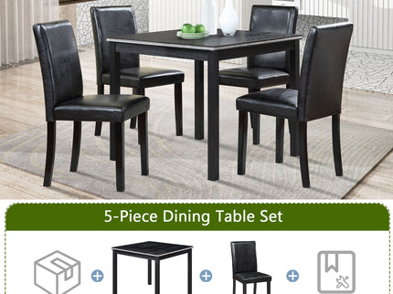 5 Pieces Wooden Dining Table Set, Square Table And 4 Upholstered Chairs