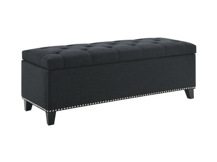 Button-Tufted Storage Ottoman With Safety Close Hinge