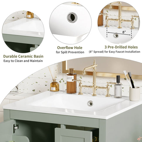 Bathroom Vanity With Sink, Soft-Close Doors, Double-Layer Shelf And 3 Drawers