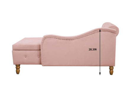 Chaise Lounge Indoor, Lounge Chair For Bedroom With Storage & Pillow, Modern Upholstered Rolled Arm Chase Lounge For Sleeping With Nailhead Trim For Living Room Bedroom Office