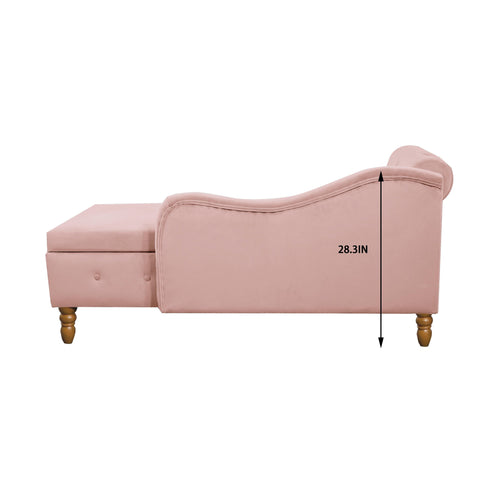 Chaise Lounge Indoor, Lounge Chair For Bedroom With Storage & Pillow, Modern Upholstered Rolled Arm Chase Lounge For Sleeping With Nailhead Trim For Living Room Bedroom Office