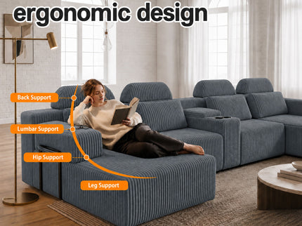 U-Shaped Sectional Sofa With Chaise Lounge And Cup Holders