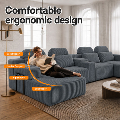 U-Shaped Sectional Sofa With Chaise Lounge And Cup Holders