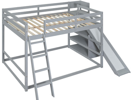 Bunk Bed With Ladder, Slide, And Shelves Pine Wood