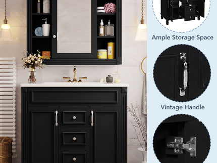 Bathroom Vanity With Top Sink, Mirror Cabinet, 2 Soft Closing Doors & 2 Drawers