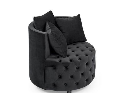 Modern Upholstered Swivel Chair With Button Tufted Design And Movable Wheels