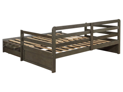 Twin Long 2 Drawer Daybed With Extendable Trundle, Storage Drawers, Fits Standard Mattress - Gray