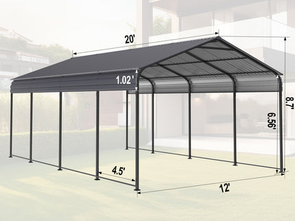 Metal Carport 12 X 20 Ft Heavy Duty With Galvanized Steel Roof Metal Garage Canopy With Galvanized Steel Roof & Frame Car Tent Outdoor Storage Shed For Car Boats And Truck - Alabaster / Dark Gray