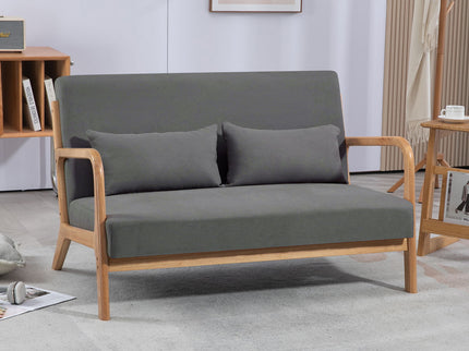 Leisure Chair With Solid Wood Armrest And Feet, Mid-Century Modern Accent Sofa, 2 Seat