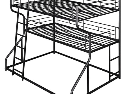 Industrial Triple Bunk Bed With Dual Ladders Frame, Space Saving Design