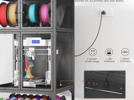 3D Printer Cabinet With Double Layer Filament Storage, Noise Reducing Design - Black