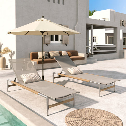 Hargrove - Outdoor Patio Aluminum Chaise Lounge (Set of 2) - Natural / Silver
