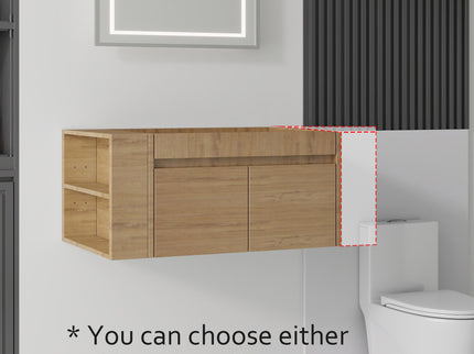 Floating Bathroom Vanity Cabinet, Soft Close Double Drawers, Open Side Storage, Wall Mounted, Cabinet Only
